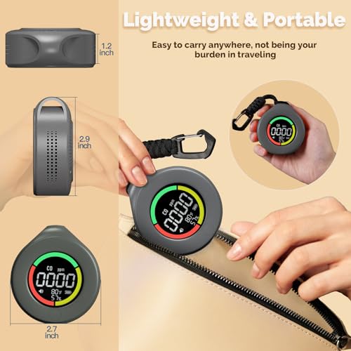 Image of MOES CO Detector, Portable Mini Carbon Monoxide Alarm with LCD Screen, 3 in 1 Measures Carbon Monoxide, Temperature & Air Humidity, For Home, Campervan, Car, Gas Rooms, Boats, RVs (Grey)