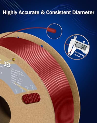 Image of DURAMIC 3D PETG Filament 1.75mm Translucent Red, 3D Printing Filament 1kg Spool(2.2lbs), Translucent red Filament 1.75mm Dimensional Accuracy + /- 0.05 mm Non-Tangling Non-Clogging Non-Stringing