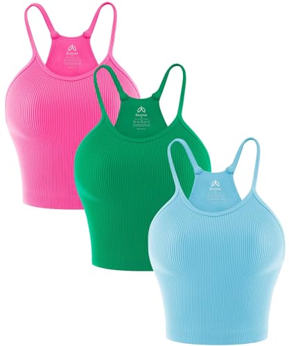 Image of Sunzel Free to Be Tank, Crop Ribbed Tank Tops Seamless Racerback Camisoles No pad Camis Cropped Workout Gym Yoga