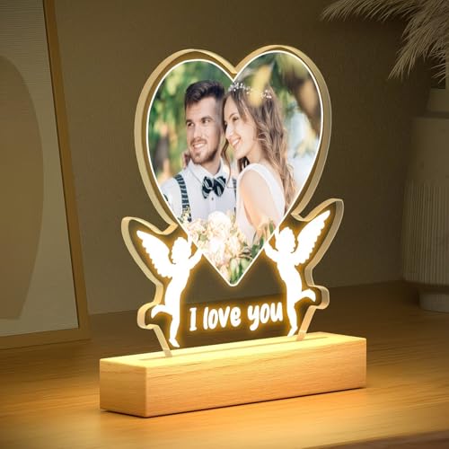Image of SNAPTRAP Personalized LED Acrylic Photo Lamp with Customized Photo | Romantic Couple Night Light Gift for Girlfriend Boyfriend Wife Husband Fiance Anniversary Wedding Valentines Day Gift