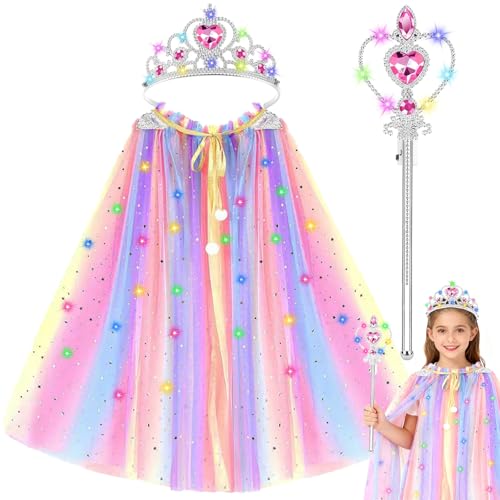 DONGZQAN 3 Stück Prinzessin Kostüm Mädchen, Mädchen Prinzessin Kleid Mit Krone & Zauberstab, Geeignet für Geburtstags-, Weihnachts- Und...