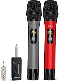 Wireless Microphone, Bietrun UHF Metal Dual Handheld Cordless Dynamic Mic System with Rechargeable Receiver, 1/4‘’Output, for Karaoke, Church, Speech, Wedding, Party Singing(160 ft Range)-Auto Connect