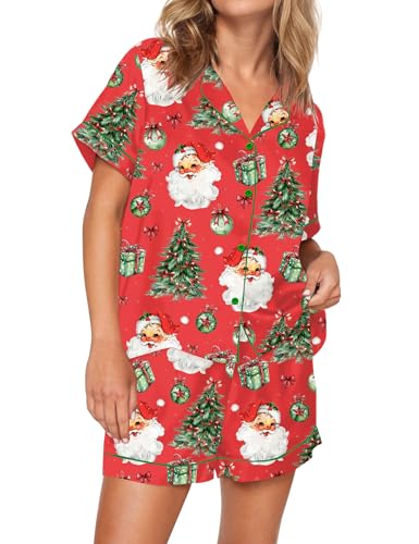 Image of SHESHOW Satin Pajamas for Women Set Preppy Animals Pjs Short Sleeve Shorts 2 Piece Loungewear Sets XS-XXL
