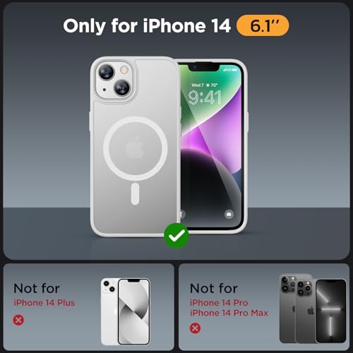 Image of Miracase Magnetic for iPhone 14 Case 6.1 inch (Compatible with MagSafe)(with 2X Screen Protectors) Military-Grade Protection, Anti-Fingerprint Translucent Matte Phone Case Cover, White