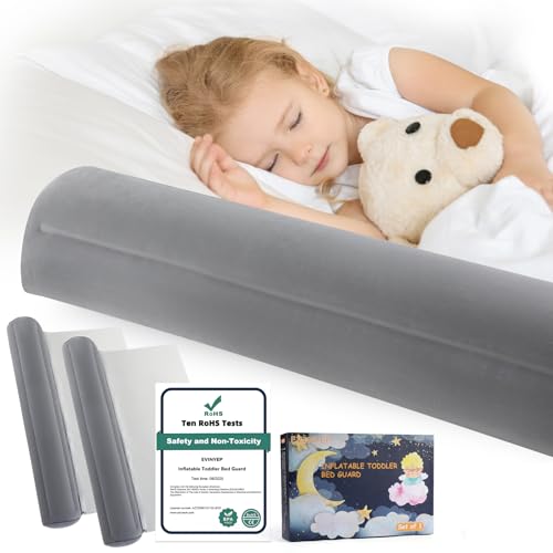 EVINYEP Pack de 2 Barandilla de Cama Inflable para Niños Pequeños, Portátil y Plegable para Barrera Seguridad Niños Cama, Barandilla de Seguridad Antideslizante, para Cama Individual/Doble Size