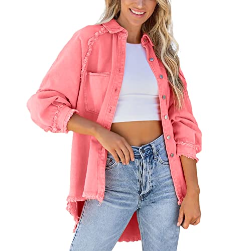 Veste en jean décontractée rose XL : le blouson manches longues pour vos sorties printanières