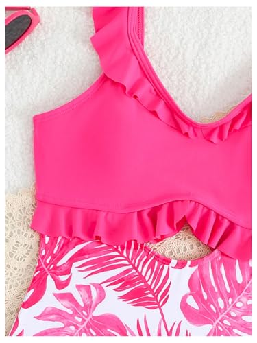 Floerns Girl's One Piece Swimsuit Tropical Frill Trim Cut Out Monokini Bathing Suit4