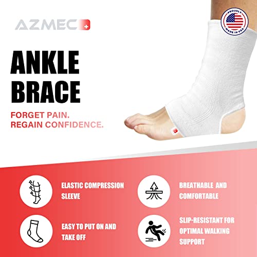Azmec Ankle Support Sleeve Open Heel, Light Elastic & Breathable Knitted Fabric For Sprained Ankle, Achilles Tendonitis, Plantar Fasciitis, & Injured Foot Medium Compression - For Men Women Kids - Right Or Left Foot (Small) #TOP2