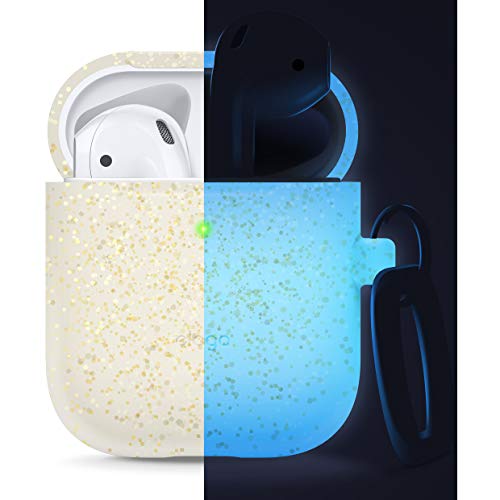 Elago Silicone Case With Keychain Compatible With Apple Airpods Case 1 & 2, Front Led Visible, Supports Wireless Charging, Protective Silicone [Night Glow Gold] #TOP1