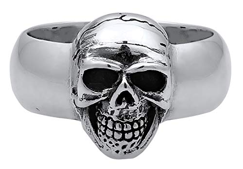 kuzzoi Solid 925 Sterling Silver Men's Silver Ring, Skull Rings for Men, Black Oxidized, 06016629192