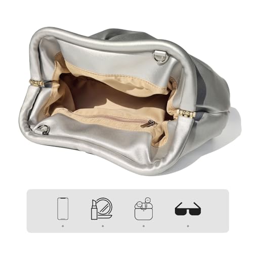 Image of BRYCTSISEN Pleated Evening Vegan Leather Clutch Handbag Purse Metallic PU Cloud Shoulder Bag for Women Evening Purse Handbag
