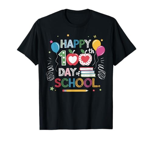 Happy 100th Day Of School Teacher Students Kids Boys Girls Maglietta
