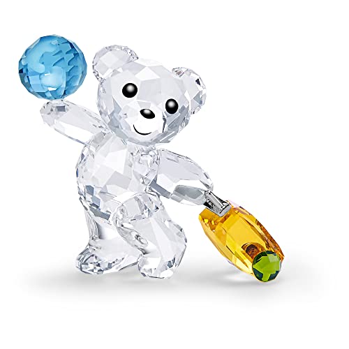 SWAROVSKI Kris Bears I Travel the World Figurine, Clear Swarovski Crystal with a Green, Blue, and Yellow Accents, Part of the Swarovski Kris Bears Collection