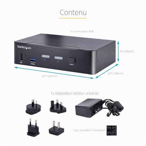 StarTech.com USB C KVM Switch 2 Port DisplayPort KVM w/ 4K 60Hz UHD HDR Video 3.5mm Audio USB Type C KVM Switch 4x USB HID and 2x USB A 3.2 Gen 1 5Gbps Hub Thunderbolt 34 Compatible Hot... - vue 5
