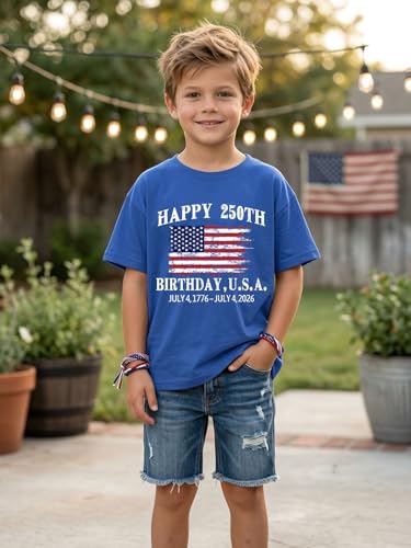 Image of AMWIPE Boys Girls USA Shirt Kids 250 Anniversary USA Shirts American Flag Tshirt 4th of July Outfits Cute Patriotic Top 6-14y