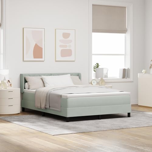 Holamys Cama con somier con colchón gris claro, 140 x 200 cm, tela de terciopelo, moderna, estable, fácil montaje, dormitorio