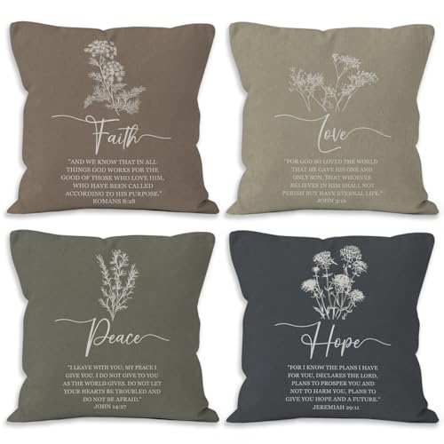 YSFUYZCT Bible Verse Boho Throw Pillow Covers 18x18 Set of 4,Christian Scripture Home Decor,Inspirational Hymn Decorative Pillow Covers for Bedroom Couch