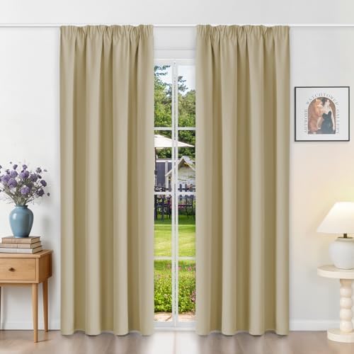 Runyéla Vorhänge Blickdicht mit Kräuselband Thermovorhänge Kälteschutz | 200Hx140Bcm,Beige,2er Set,Verdunkelungsvorhänge für Schienensystem,Gardinen für Wohnzimmer,Blackout Curtain