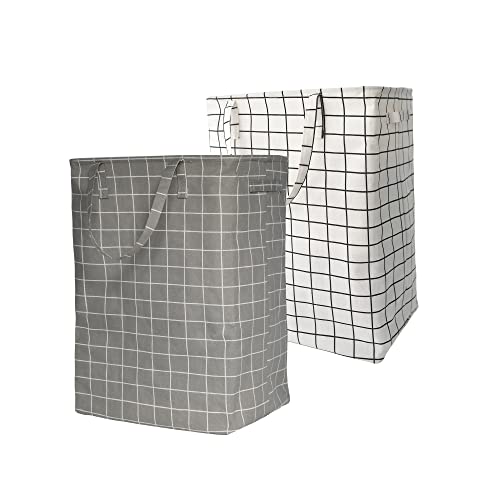 Lot De 2 Paniers à Linge Pliables XXL - 82 Litres - 3 Compartiments - Blanc - WELLENBORG®