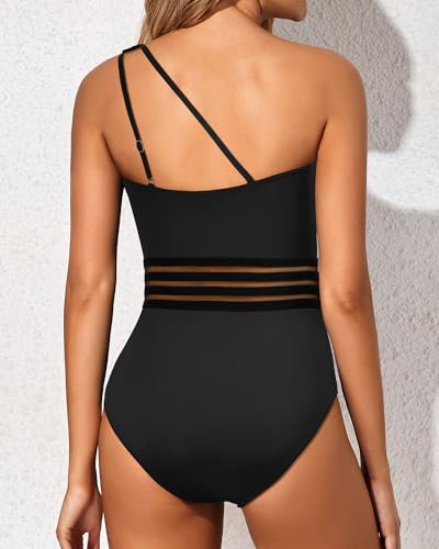 Image of Holipick One Shoulder One Piece Swimsuit for Women Tummy Control Bathing Suits Modest Full Coverage Keyhole Swimwear