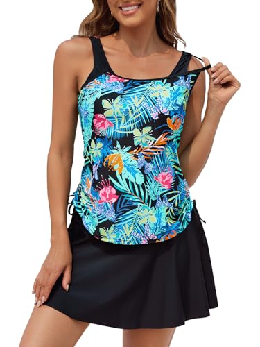 SEAFORM Women's Two-Piece Tankini Swimsuits Tummy Control Bathing Suits False Two-Piece Tankini Top with Swim Dress for Women3