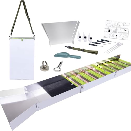 Caja de Sluice de Aleación de Aluminio Plegable de 50 , Equipo de Prospección de Oro Portátil de 17 Piezas, Kit de Caer de Oro para Minería de Oro para Río, Arroyo, Panorama de Oro, Prospección