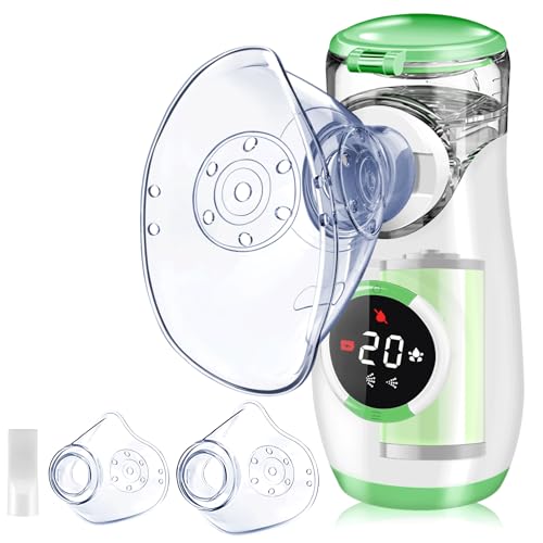 Wholede Aerosol Portatile Silenzioso Digitaler - Ricaricabile Macchina Aerosol per Adulti e Bambini, Nebulizzatore Portatile con 2 Maschere e Boccaglio per Uso Domestico e in Viaggio- Verde