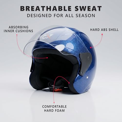 Image of Cortex TRIGER Half Face Helmet Glossy Finish with Scratch Resistant Polycarbonate Visor, Hard ABS Shell Helmet for Men and Women | Clear Visor, Lightweight