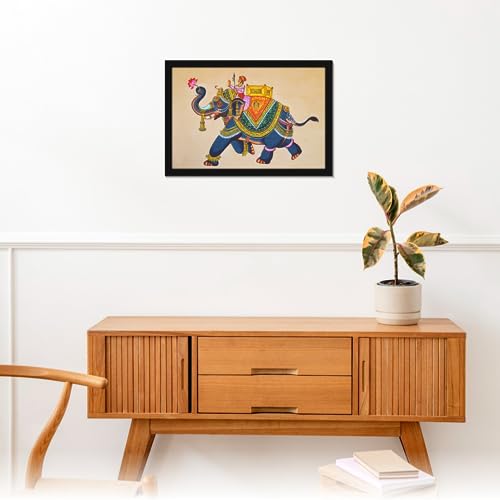 Image of Mad Masters Elephant Rajasthani Art Painting Aesthetic Hanging Photo Frame Decorative Item Home Decoration and Wall Decor for Living Room and Bedroom (MM 1446, 45.7L x 30.5W cm, Canvas, Without Plexi Glass)