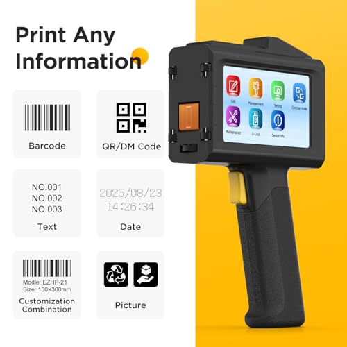 Image of Handheld Inkjet Printer 0.5 Inches Print Height Weighs Only 390g for Batch Code Date Lot Number Print on Plastic Carton Wood Metal Glass Aluminum with 42ml Fast Dry Ink (Black)
