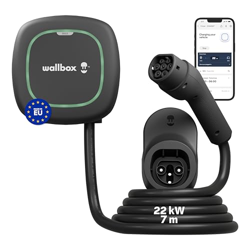 Wallbox Pulsar Max, Ladegerät für Elektrofahrzeuge (22 kW, Type 2, Wi-Fi, Bluetooth, OCPP, innen/außen, 7m, einfache Installation), Schwarz