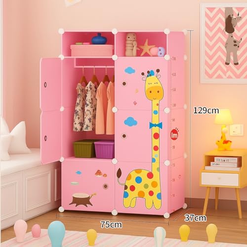 Image of LUHI Plastic Wardrobe for Kids Clothes ? Easy to Use Anti-Skid & Non-Slip Effective Professional, Plastic Cupboard for Kids, Foldable Almirah, Collapsible Wardrobe (Pink S4, 6+2Door)