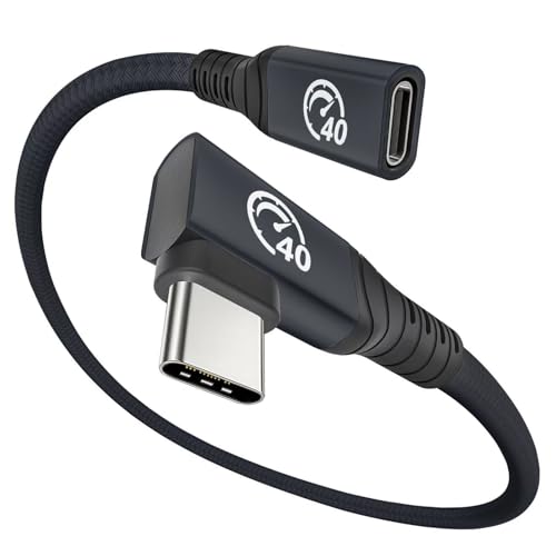 Image of UseBean USB C Extension Cable 240W 1FT, Right Angle USB 4 & Thunderbolt 4 Extension Cable, 40Gbps 8K@60Hz Video, Type C Male to Female USBC Extender Cord, for iPhone 17, MacBook, iPad Pro, Galaxy S25