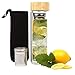 FORYOU24 - Teiera con colino, 450 ml, a doppia parete, isolata, borraccia con filtro, bottiglia di vetro con infusore, teiera, tazza da tè, bottiglia da tè in vetro con coperchio in bambù