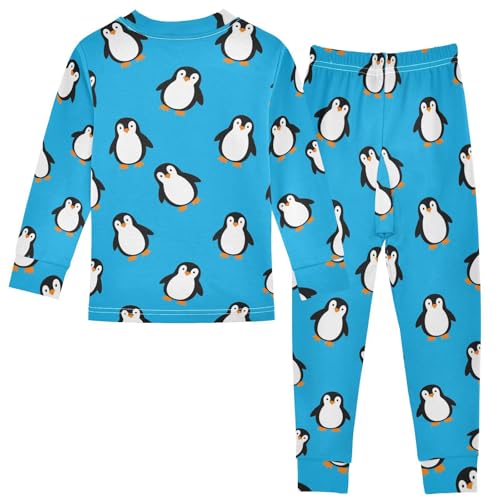 Pajama Sets Long Sleeve Penguin Pattern Blue Background Soft Comfy Sleepwear 2 Piece PJS 3-8T3