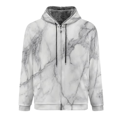 Veste polaire pour hommes avec fermeture éclair complète et motif marbre blanc