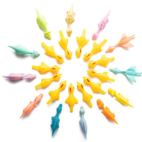 MALLMALL6 29Pcs Slingshot Chicken and Dinosaur Set Including Yellow Rubber Chicks Stretchy Finger Flying Dinosaur and Target Interesting Toys Easter Party Activity Game with Friends for Kids