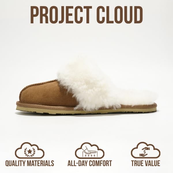 Image of Project Cloud Genuine Leather Slippers for Women with Genuine Fur Lining, Non-Slip Indoor /Outdoor Clog Mule Slippers, Memory Foam Insole