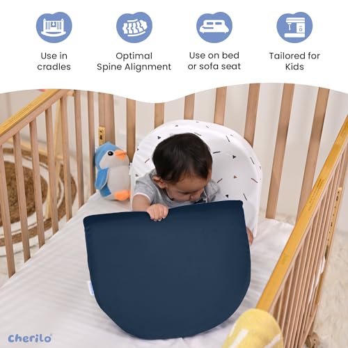 Image of Cherilo C Shaped Elevated Wedge Pillow for Baby Crib & Mattress, Helps to Elevate Baby for Acid Reflux, Colic, GERD, Heat Burn & Vomiting | 15 inch x 12 inch x 3 inch | - with Removable Velvet Cover - Navy Blue