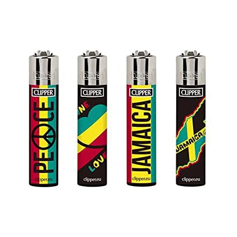 Set of 4 Clipper Lighters with Weed Motif: Rastafari Cover