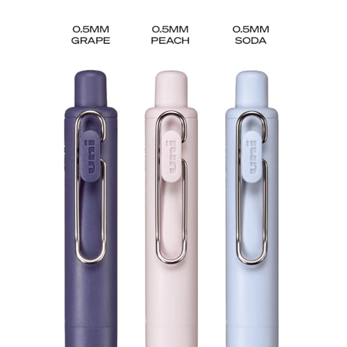 Image of uni one P Retractable Gel Pens, Micro Point (0.5mm), Grape, Peach, and Soda Barrels, Black Ink, 3 Pack