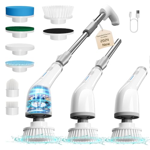 Electric Spin Scrubber, Upgraded Cordless Cleaning Brush with 8 Replaceable Cleaning Heads, Power Cleaning Tool Shower Scrubber for Floor Wall Tile Car (AZ1)