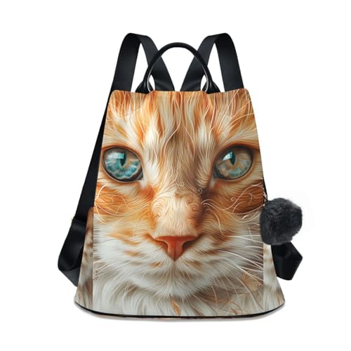 Orange Cat with Blue Eyes Backpack for Women Anti Theft Large Fashion Travel Shoulder Bag Purse Rucksack Lightweight