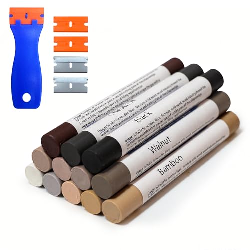 Oriflame Wood Furniture Filler Sticks: 12-Color Wood Repair Wax Crayons with Scraper for Scratches/Cracks/Holes/Stains in Floors/Table/Cabinets/Desks/Bedposts(Hardwood/Laminate)