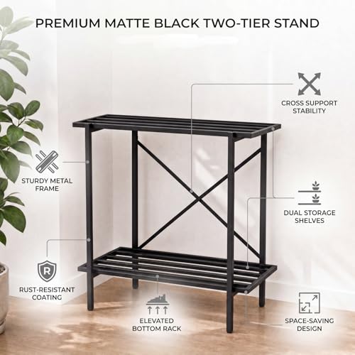 Image of ecofynd 2-Tier Fish Tank Stand, Double-Layer Aquarium Stand with Adjustable Table Feet, Heavy Metal Storage Rack Suitable for Home and Office, (Black, FS-PS050)