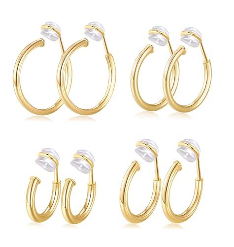 PLOMFOV Clip On Hoop Earrings for Women Non Pierced Earrings Clip On Gold Hoops Fake Earrings Clips for Non-Pierced Ears 10-20MM