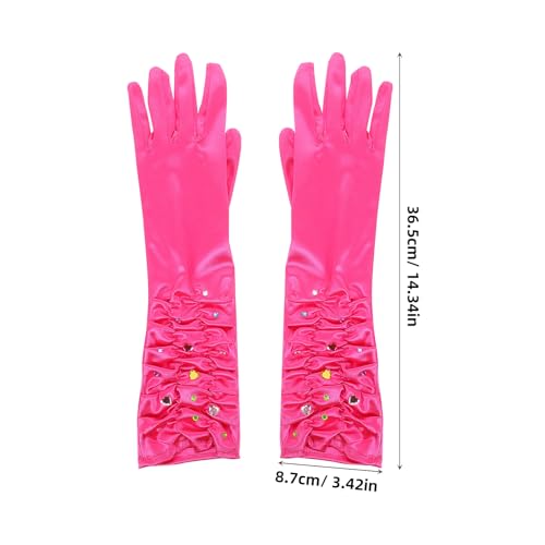 LOGOFUN 4sets Princess Gloves with Heart Rhinestones for Birthday Party Wedding Tea Dress Up Accessories Jeweled Long Mittens Girls3