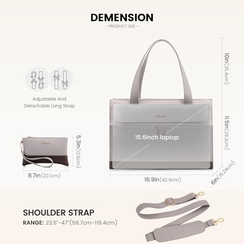 Image of LOVEVOOK Laptop Bag for Women 15.6 Inch Tote Work Professional Leather Computer Briefcase Waterproof Handbag Shoulder Large Capacity Business Teacher Office Crossbody Purse