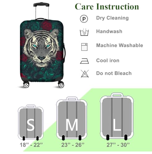 V-DECORPARKS Tiger's Face Luggage Cover - Tropical Roses Suitcase Covers For Luggage, Washable Durable Fade-Resistant Suitcase Cover, Luggage Cover Protector Fits 18-32 Inch Luggage, Series 024