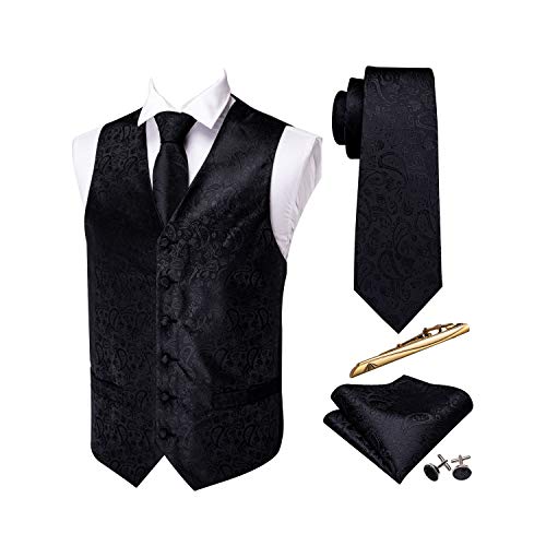 Barry.Wang Juego de 5 chalecos para hombre con complementos y diseño de cachemira Negro Negro ( M